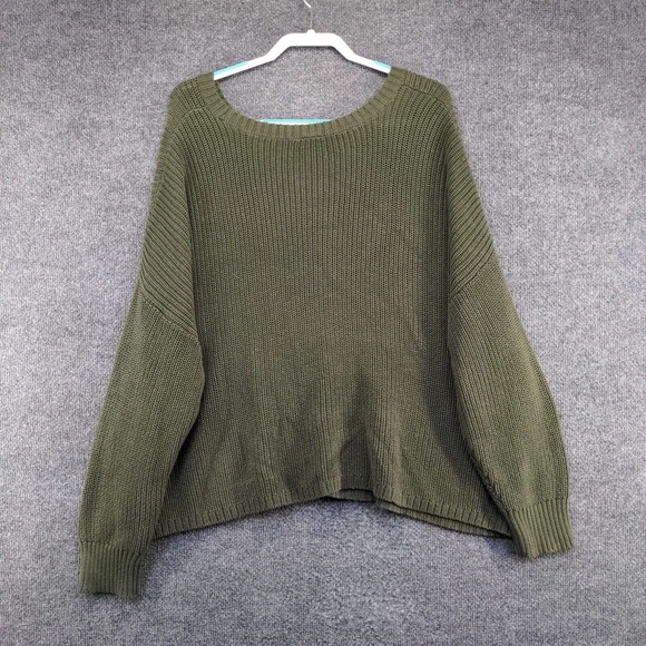 Torrid Women's Knit Sweater Green Plus Size 3 Ribbed Trim Cotton Blend - Picture 6 of 13